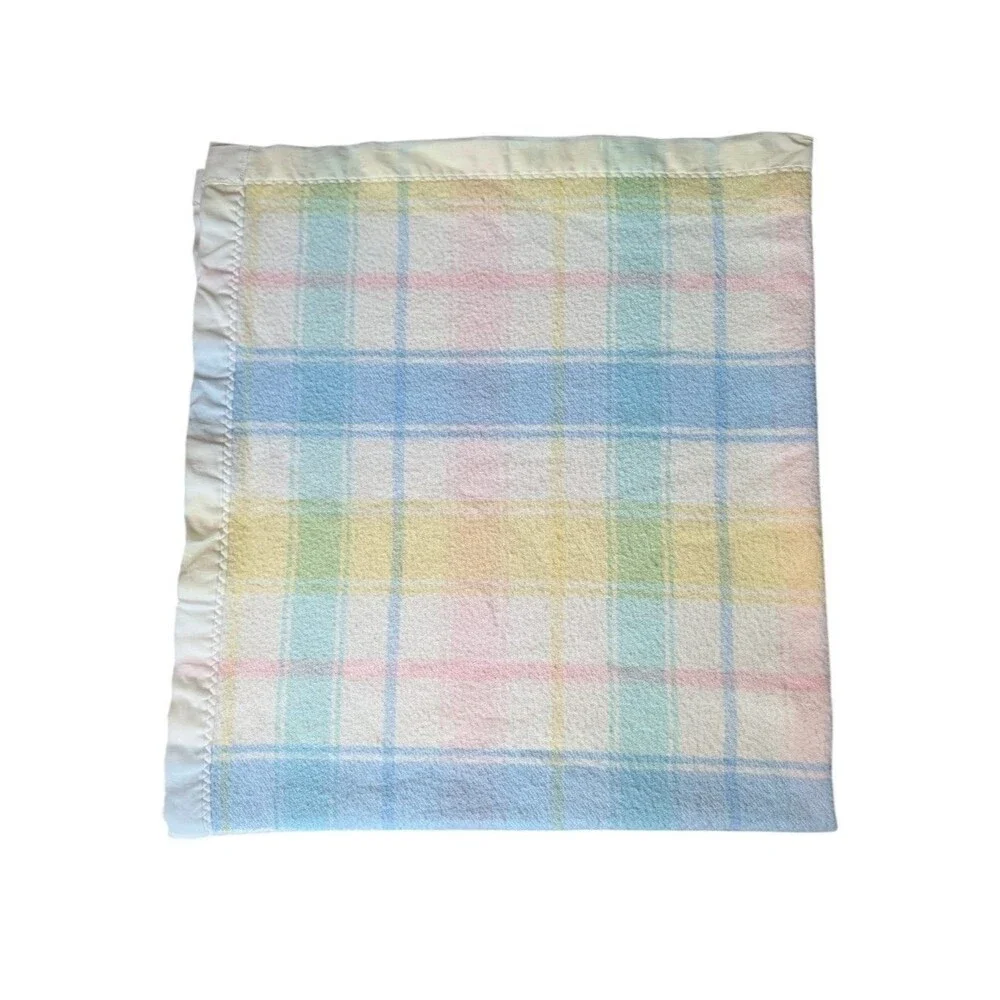 Vintage Carter's Pastel Plaid Baby Blanket Nursery Receiving Swaddle Acrylic